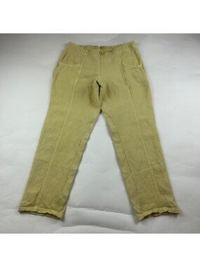 C&C California Washed Yellow Linen Blend Ankle Pant L